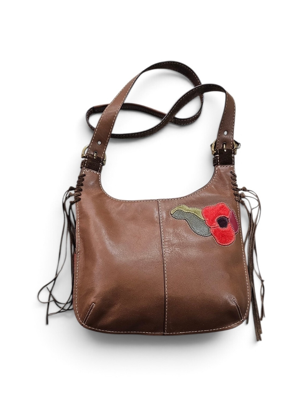 Coach Poppy Brown Suede Floral Appliqué Crossbody Bag - Picture 5 of 7